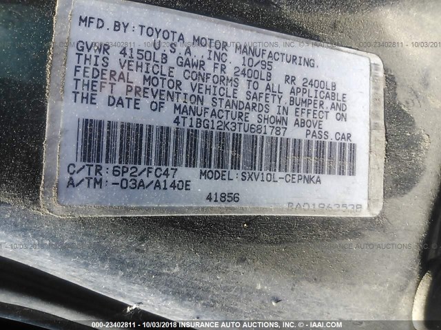 4T1BG12K3TU681787 - 1996 TOYOTA CAMRY DX/LE/XLE GREEN photo 9