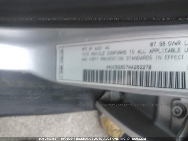 WAUCB28D7WA262270 - 1998 AUDI A4 1.8T QUATTRO SILVER photo 9