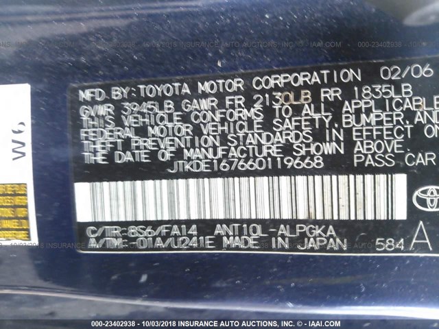 JTKDE167660119668 - 2006 TOYOTA SCION TC 深蓝色 照片 9