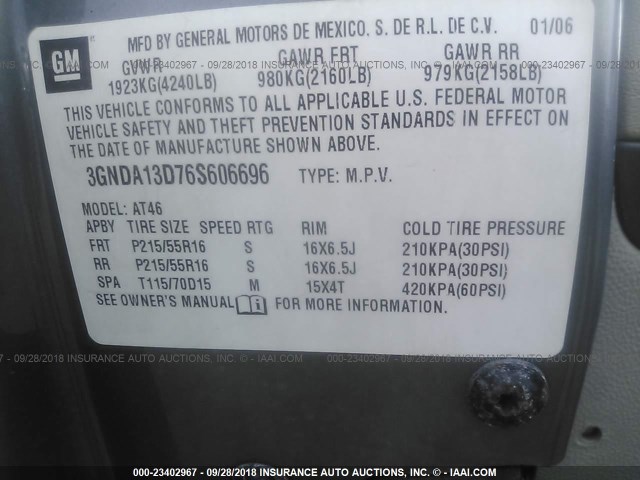 3GNDA13D76S606696 - 2006 CHEVROLET HHR LS GRAY photo 9