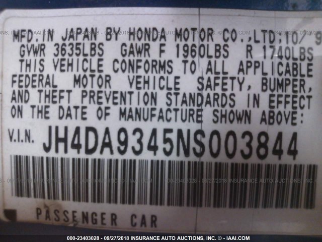 JH4DA9345NS003844 - 1992 ACURA INTEGRA RS GRAY photo 9