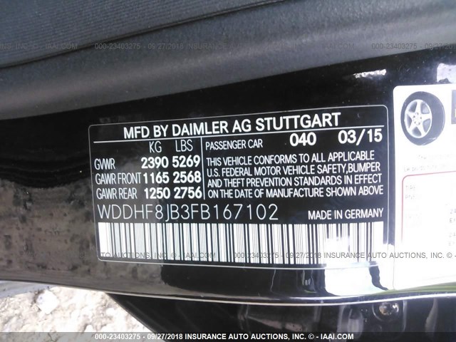 WDDHF8JB3FB167102 - 2015 MERCEDES-BENZ E 350 4MATIC BLACK photo 9