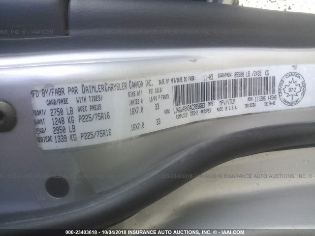 1J4GW48N34C285683 - 2004 JEEP GRAND CHEROKEE LAREDO/COLUMBIA/FREEDOM 银色 照片 9