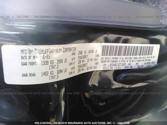 1J4GS48K15C712071 - 2005 JEEP GRAND CHEROKEE LAREDO/COLUMBIA/FREEDOM 黑色 照片 9