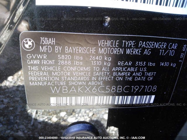 WBAKX6C58BC197108 - 2011 BMW 750 I BLACK photo 9