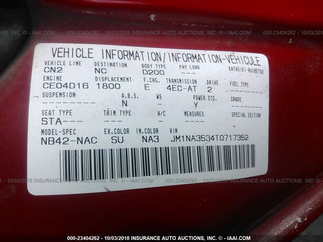 JM1NA3534T0717352 - 1996 MAZDA MX-5 MIATA RED photo 9