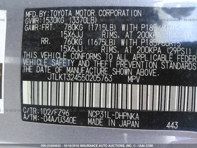 JTLKT324550205763 - 2005 TOYOTA SCION XB Күміс фото 9