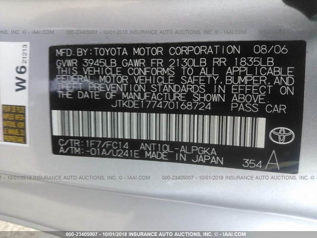 JTKDE177470168724 - 2007 TOYOTA SCION TC 银色 照片 9
