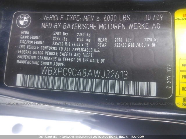 WBXPC9C48AWJ32613 - 2010 BMW X3 XDRIVE30I BLUE photo 9