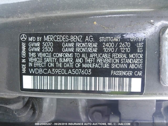 WDBCA39E0LA507603 - 1990 MERCEDES-BENZ 560 SEL GRAY photo 9