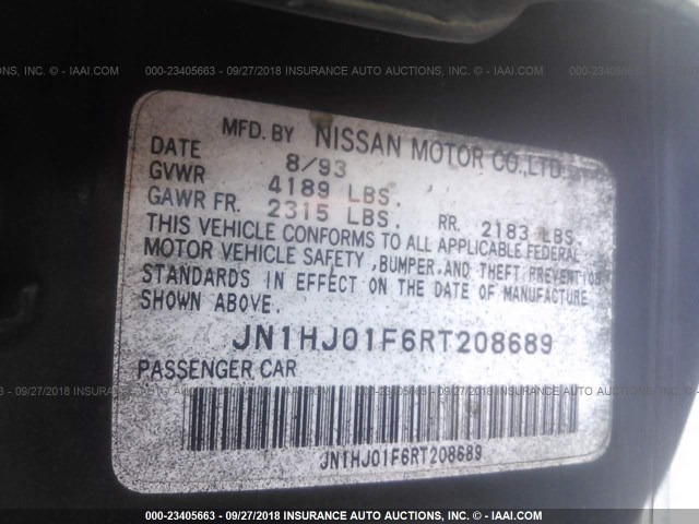 JN1HJ01F6RT208689 - 1994 NISSAN MAXIMA GXE BLACK photo 9