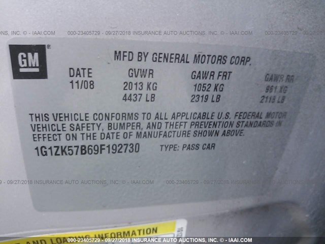 1G1ZK57B69F192730 - 2009 CHEVROLET MALIBU LTZ 银色 照片 9