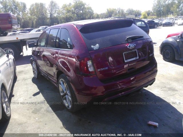 2FMDK3AK3EBB75292 - 2014 FORD EDGE SPORT RED photo 3