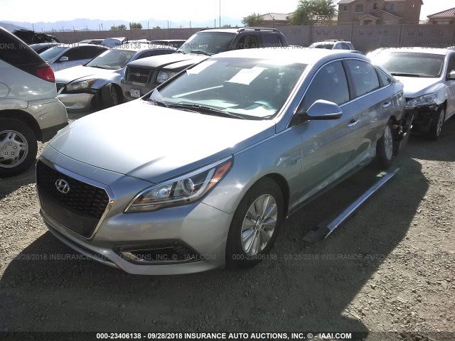 KMHE24L19GA014328 - 2016 HYUNDAI SONATA HYBRID/SE GRAY photo 2