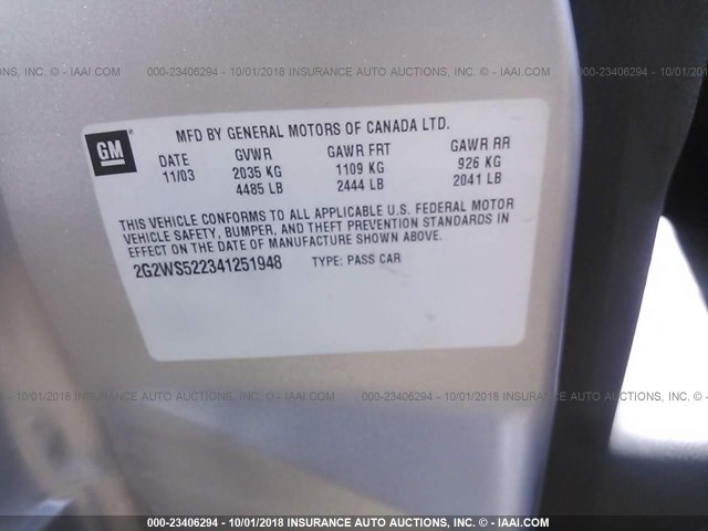 2G2WS522341251948 - 2004 PONTIAC GRAND PRIX GT2 ვერცხლისფერი ფოტო 9