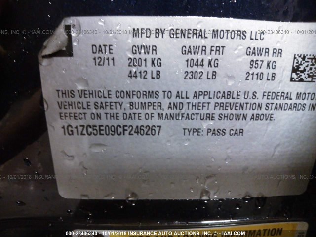 1G1ZC5E09CF246267 - 2012 CHEVROLET MALIBU 1LT BLUE photo 9