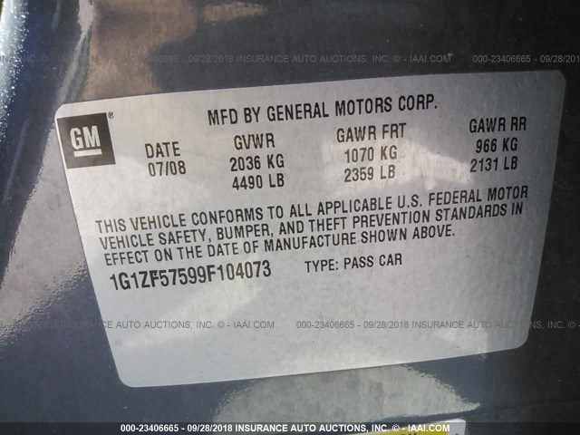 1G1ZF57599F104073 - 2009 CHEVROLET MALIBU HYBRID GRAY photo 9