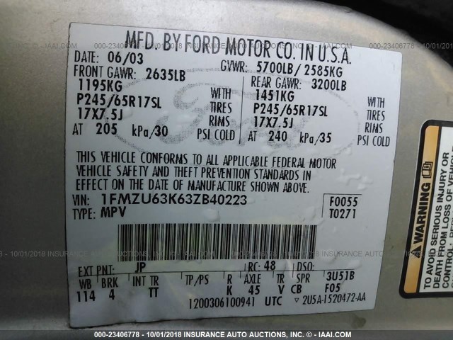 1FMZU63K63ZB40223 - 2003 FORD EXPLORER XLT/XLT SPORT/NBX 锡色 照片 9