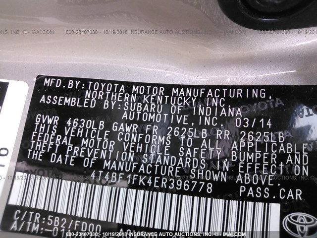 4T4BF1FK4ER396778 - 2014 TOYOTA CAMRY L/SE/LE/XLE Qızıl foto 9