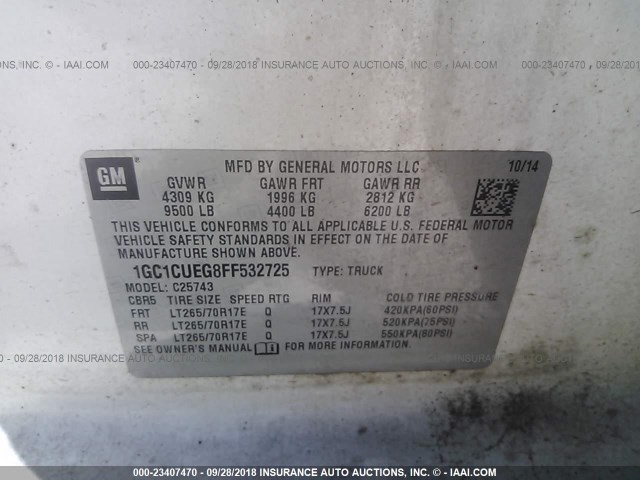 1GC1CUEG8FF532725 - 2015 CHEVROLET SILVERADO C2500 HEAVY DUTY WHITE photo 9