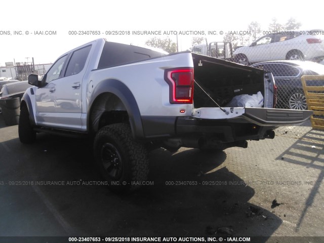 1FTFW1RG1JFA48877 - 2018 FORD F150 RAPTOR SILVER photo 3