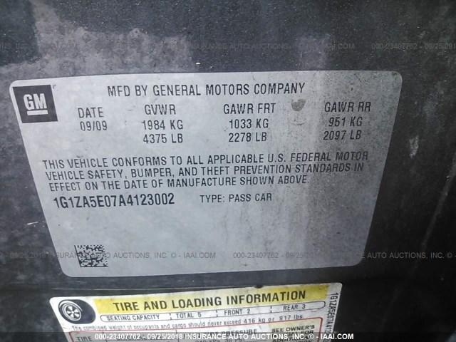 1G1ZA5E07A4123002 - 2010 CHEVROLET MALIBU LS Boz foto 9