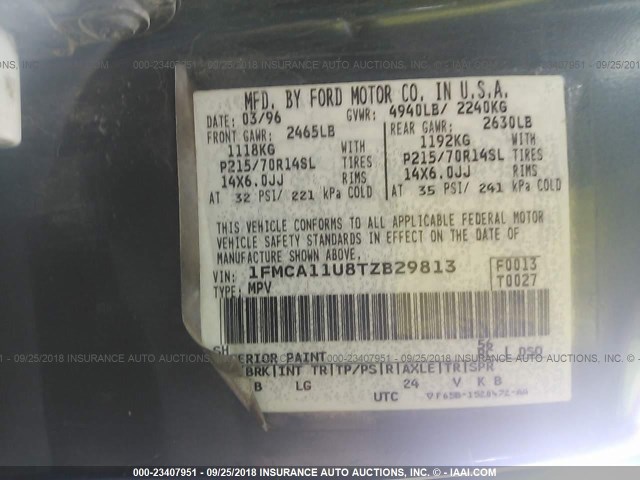 1FMCA1148TZB29813 - 1996 FORD AEROSTAR GREEN photo 9