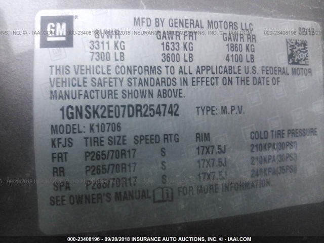 1GNSK2E07DR254742 - 2013 CHEVROLET TAHOE SPECIAL Pewter photo 9