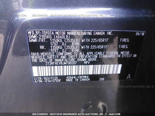 2T3RFREV8JW790207 - 2018 TOYOTA RAV4 ADVENTURE/XLE 灰色 照片 9