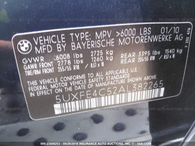 5UXFE4C52AL382265 - 2010 BMW X5 XDRIVE30I 深蓝色 照片 9