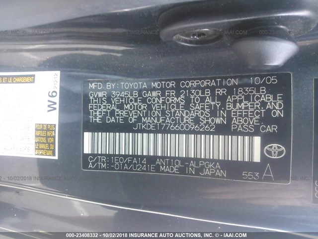 JTKDE177660096262 - 2006 TOYOTA SCION TC 灰色 照片 9