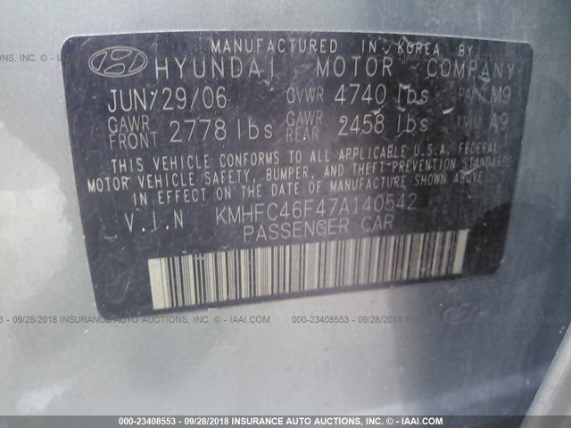 KMHFC46F47A140542 - 2007 HYUNDAI AZERA SE/LIMITED GREEN photo 9