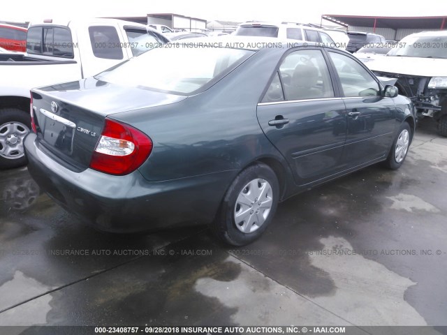 4T1BE32K02U630926 - 2002 TOYOTA CAMRY LE/XLE/SE GREEN photo 4