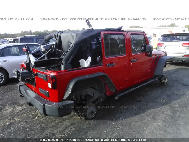 1C4BJWDG8EL198073 - 2014 JEEP WRANGLER UNLIMITE SPORT RED photo 4