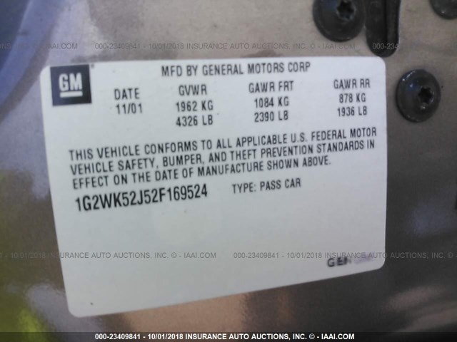 1G2WK52J52F169524 - 2002 PONTIAC GRAND PRIX SE 棕色 照片 9