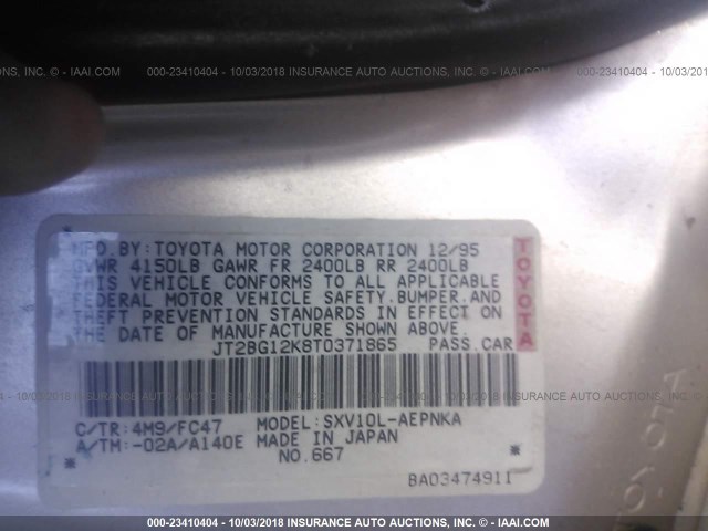 JT2BG12K8T0371865 - 1996 TOYOTA CAMRY DX/LE/XLE GRAY photo 9