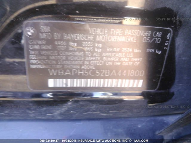 WBAPH5C52BA441800 - 2011 BMW 328 I SULEV BLACK photo 9