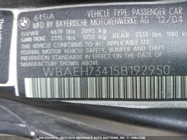 WBAEH73415B192950 - 2005 BMW 645 CI AUTOMATIC 黑色 照片 9