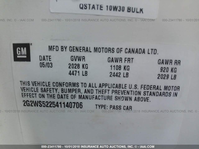 2G2WS522541140706 - 2004 PONTIAC GRAND PRIX GT2 WHITE photo 9