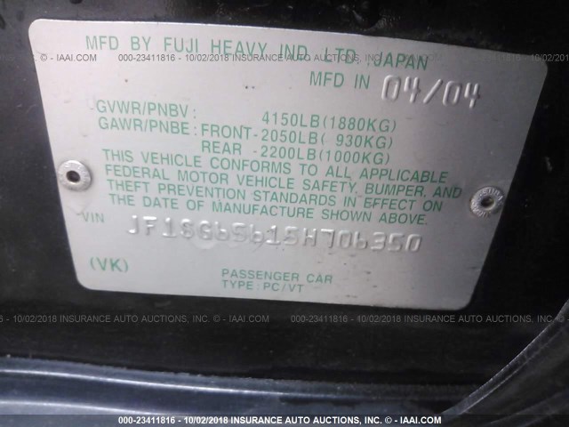 JF1SG65615H706350 - 2005 SUBARU FORESTER 2.5XS 黑色 照片 9