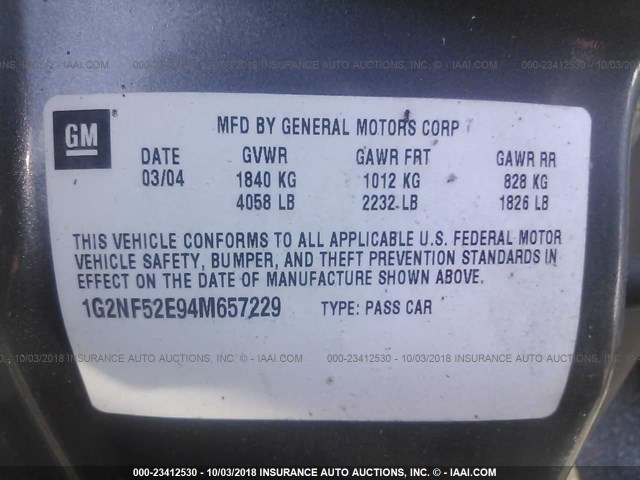 1G2NF52E94M657229 - 2004 PONTIAC GRAND AM SE1 GRAY photo 9