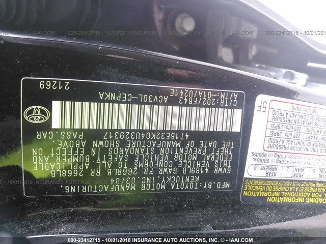 4T1BE32K04U329317 - 2004 TOYOTA CAMRY LE/XLE/SE BLACK photo 9