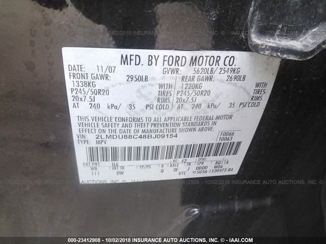 2LMDU88C48BJ09154 - 2008 LINCOLN MKX BLACK photo 9