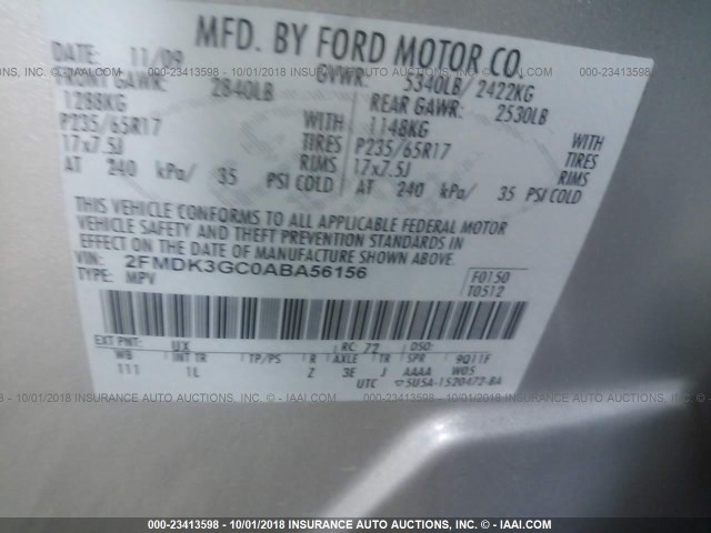 2FMDK3GC0ABA56156 - 2010 FORD EDGE SE SILVER photo 9