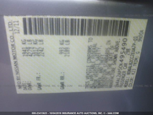 1N4AL2AP5CN495490 - 2012 NISSAN ALTIMA S SILVER photo 9