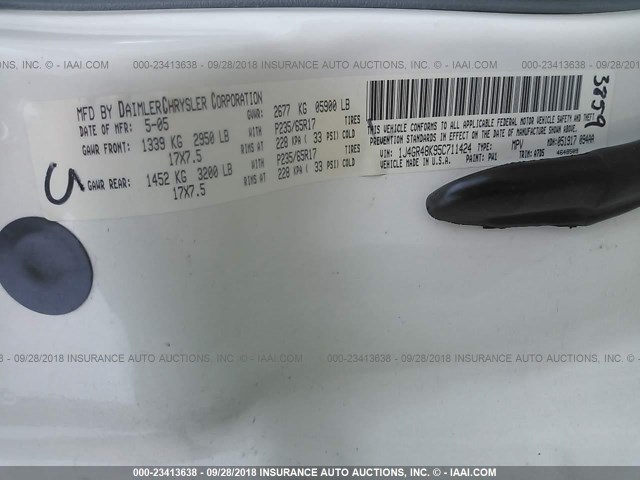 1J4GR48K95C711424 - 2005 JEEP GRAND CHEROKEE LAREDO/COLUMBIA/FREEDOM 白色 照片 9