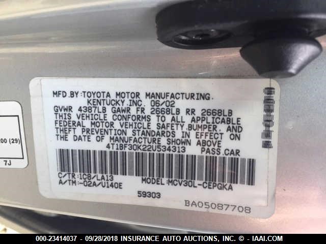 4T1BF30K22U534313 - 2002 TOYOTA CAMRY LE/XLE/SE Gümüş foto 9