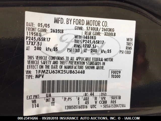 1FMZU63K25UB63448 - 2005 FORD EXPLORER 黑色 照片 9