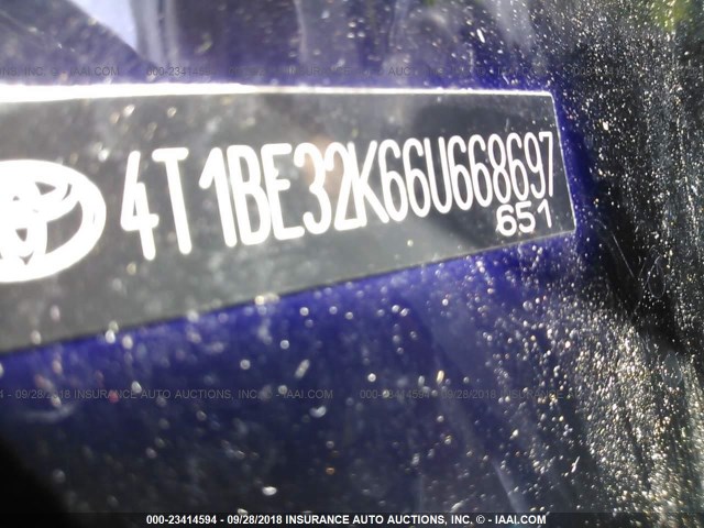 4T1BE32K66U668697 - 2006 TOYOTA CAMRY LE/XLE/SE Qara foto 9