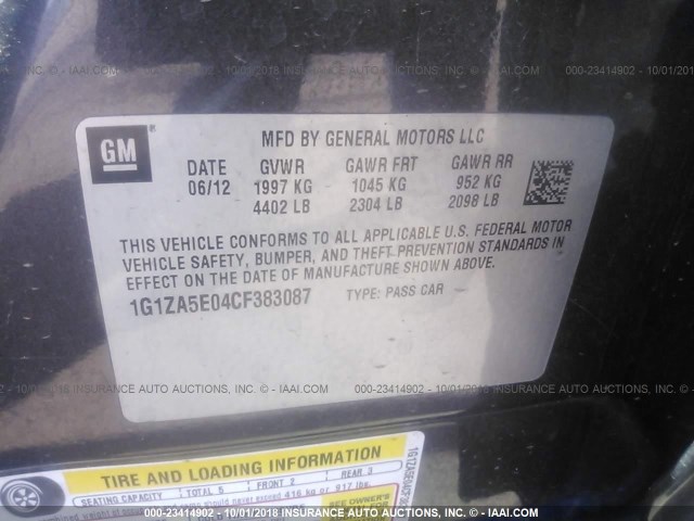 1G1ZA5E04CF383087 - 2012 CHEVROLET MALIBU LS ნაცრისფერი ფოტო 9